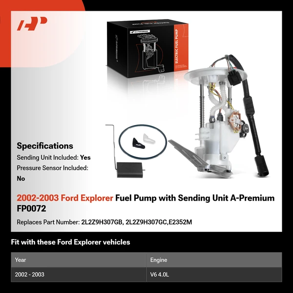 2002-2003 Ford Explorer Fuel Pump with Sending Unit A-Premium FP0072