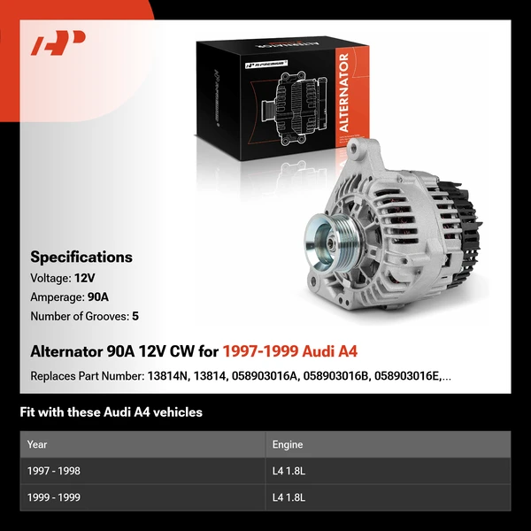 Alternator 90A 12V CW for 1997-1999 Audi A4