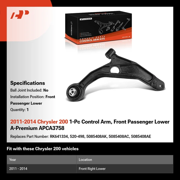 2011-2014 Chrysler 200 1-Pc Control Arm, Front Passenger Lower A-Premium APCA3758