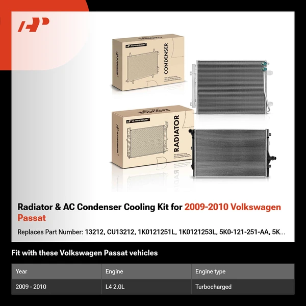 Radiator & AC Condenser Cooling Kit for 2009-2010 Volkswagen Passat