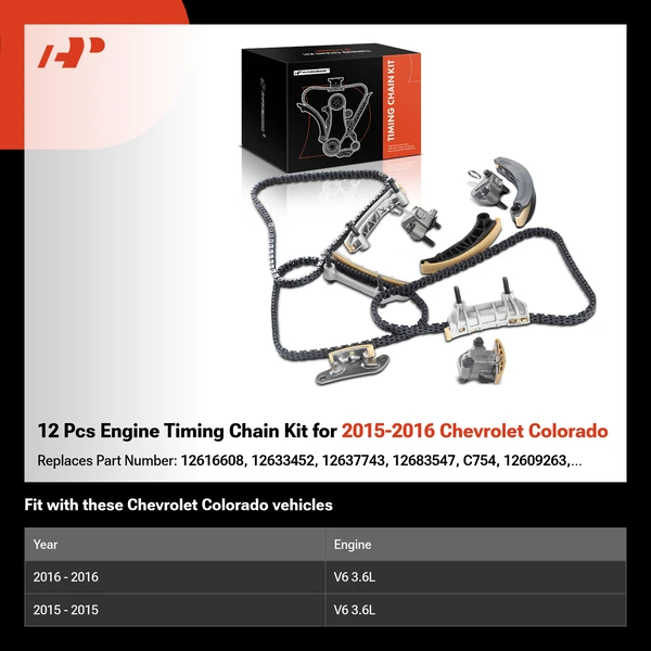 12 Pcs Engine Timing Chain Kit for 2015-2016 Chevrolet Colorado