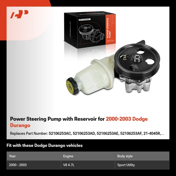 Power Steering Pump with Reservoir for 2000-2003 Dodge Durango