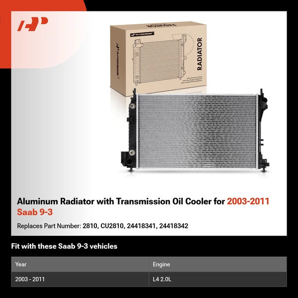 Aluminum Radiator with Transmission Oil Cooler for 2003-2011 Saab 9-3