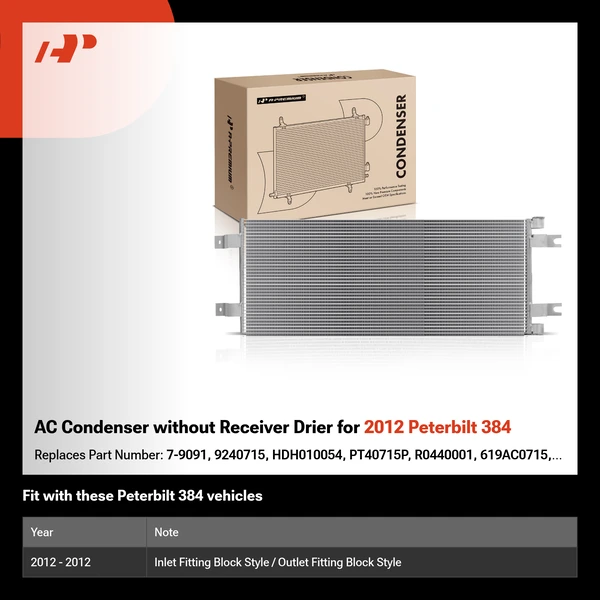 AC Condenser without Receiver Drier for 2012 Peterbilt 384