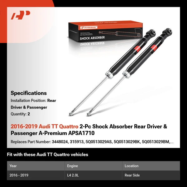 2016-2019 Audi TT Quattro 2-Pc Shock Absorber Rear Driver & Passenger A-Premium APSA1710
