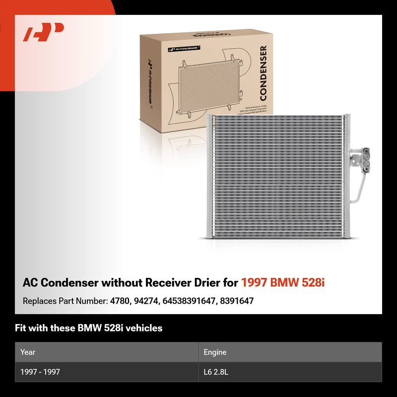 AC Condenser without Receiver Drier for 1997 BMW 528i