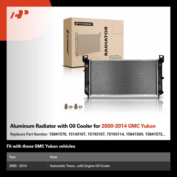Aluminum Radiator with Oil Cooler for 2000-2014 GMC Yukon