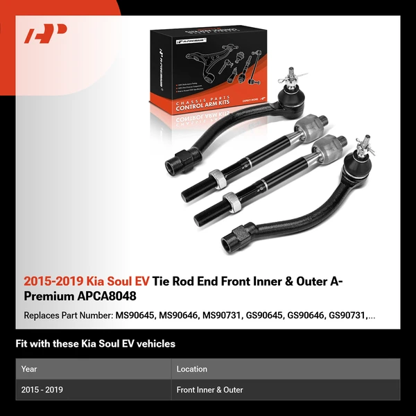 2015-2019 Kia Soul EV Tie Rod End Front Inner & Outer A-Premium APCA8048