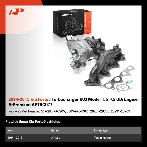2014-2015 Kia Forte5 Turbocharger K03 Model 1.6 TCi GDi Engine A-Premium APTBC077