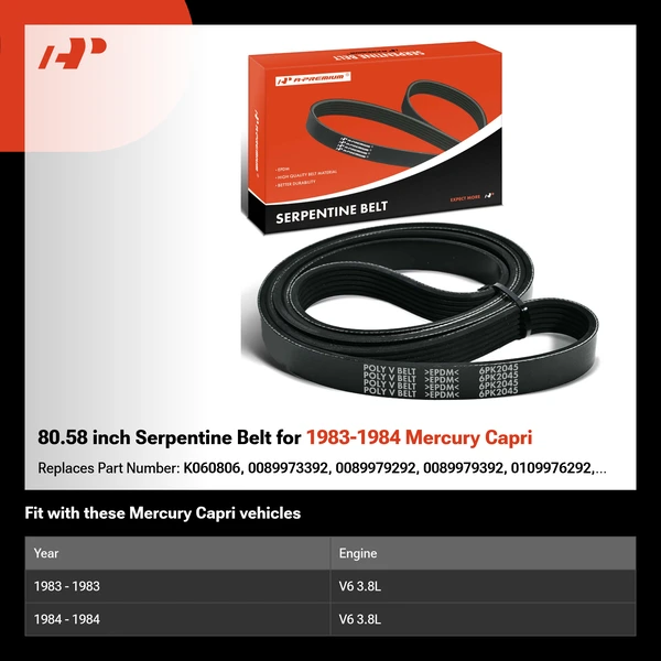 80.58 inch Serpentine Belt for 1983-1984 Mercury Capri