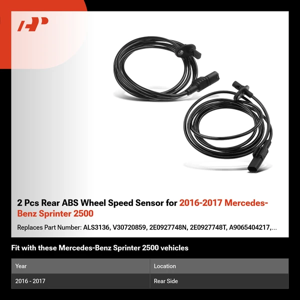 2 Pcs Rear ABS Wheel Speed Sensor for 2016-2017 Mercedes-Benz Sprinter 2500