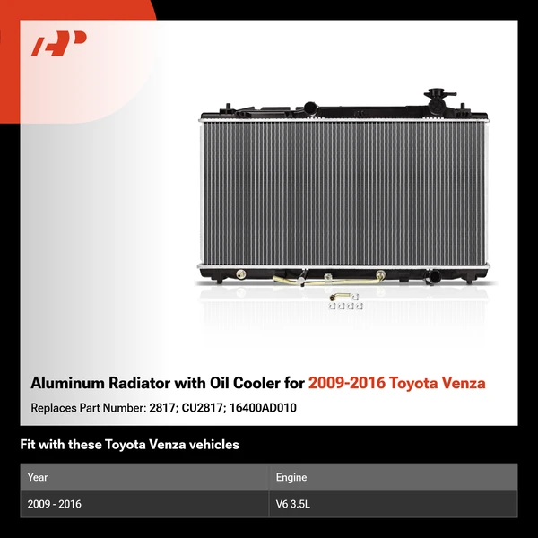 Aluminum Radiator with Oil Cooler for 2009-2016 Toyota Venza