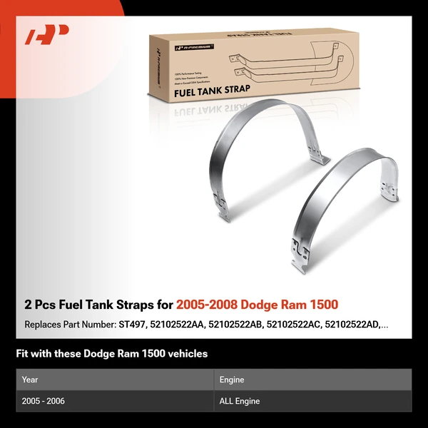 2 Pcs Fuel Tank Straps for 2005-2008 Dodge Ram 1500