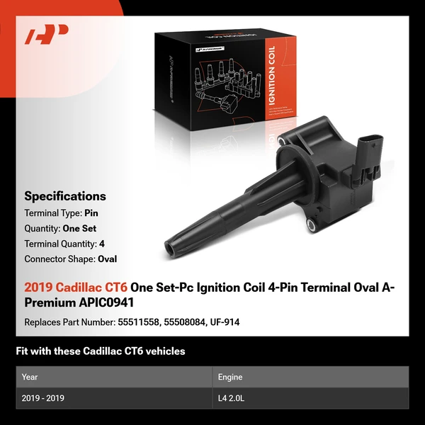 2019 Cadillac CT6 One Set-Pc Ignition Coil 4-Pin Terminal Oval A-Premium APIC0941