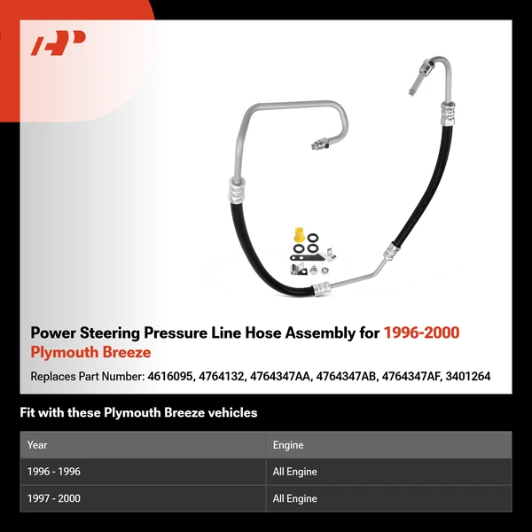 Power Steering Pressure Line Hose Assembly for 1996-2000 Plymouth Breeze