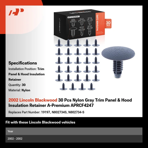 2002 Lincoln Blackwood 30 Pcs Nylon Gray Trim Panel & Hood Insulation Retainer A-Premium APRCF4247