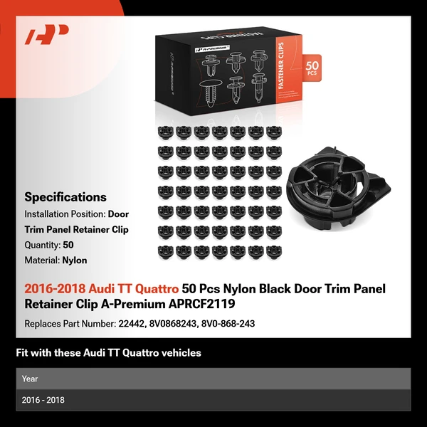 2016-2018 Audi TT Quattro 50 Pcs Nylon Black Door Trim Panel Retainer Clip A-Premium APRCF2119