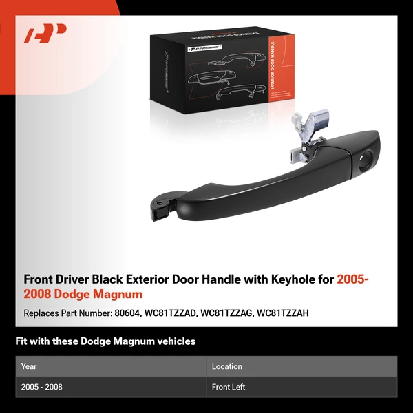 Front Driver Black Exterior Door Handle with Keyhole for 2005-2008 Dodge Magnum