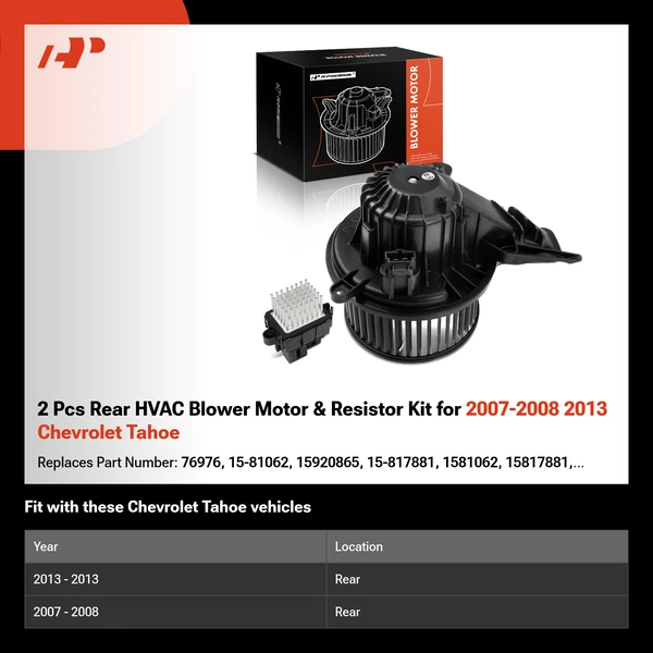 2 Pcs Rear HVAC Blower Motor & Resistor Kit for 2007-2008 2013 Chevrolet Tahoe