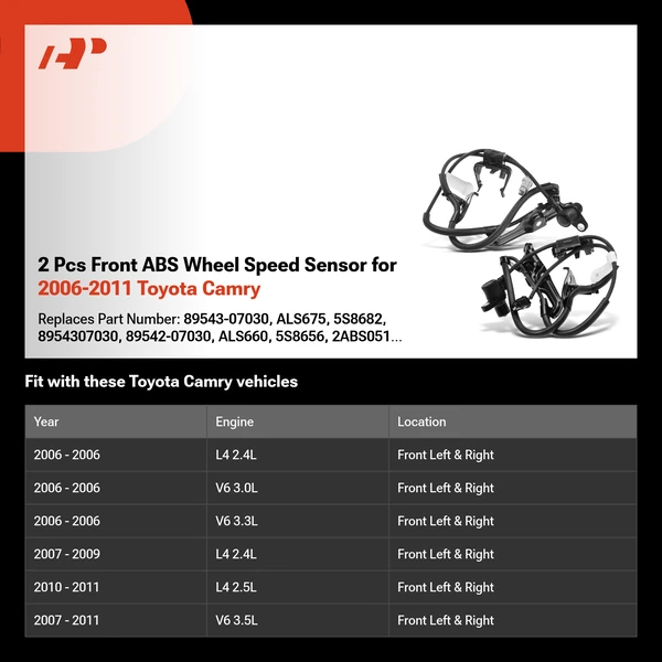 2 Pcs Front ABS Wheel Speed Sensor for 2006-2011 Toyota Camry