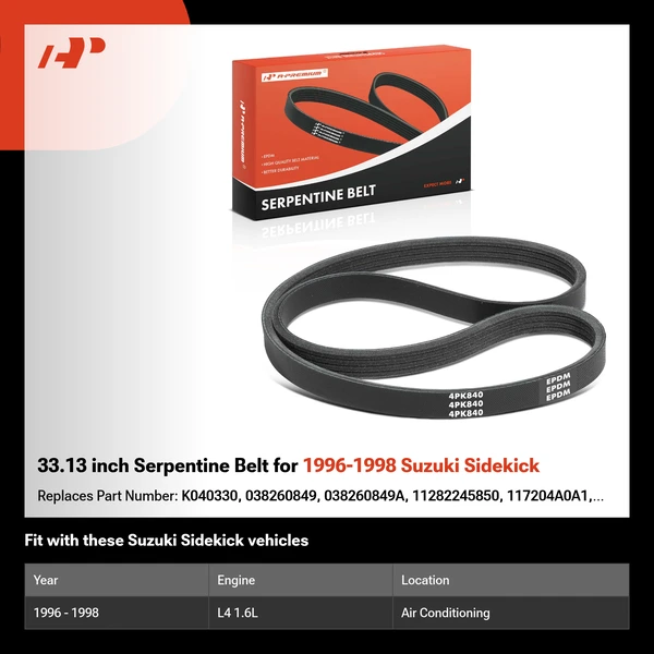 33.13 inch Serpentine Belt for 1996-1998 Suzuki Sidekick
