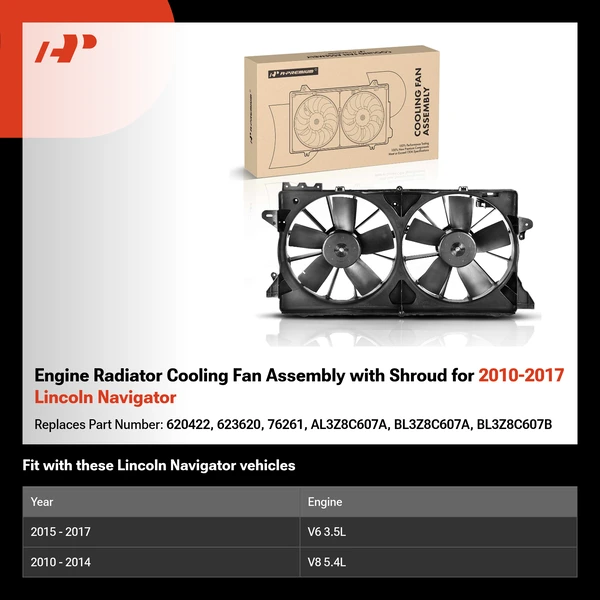 Engine Radiator Cooling Fan Assembly with Shroud for 2010-2017 Lincoln Navigator