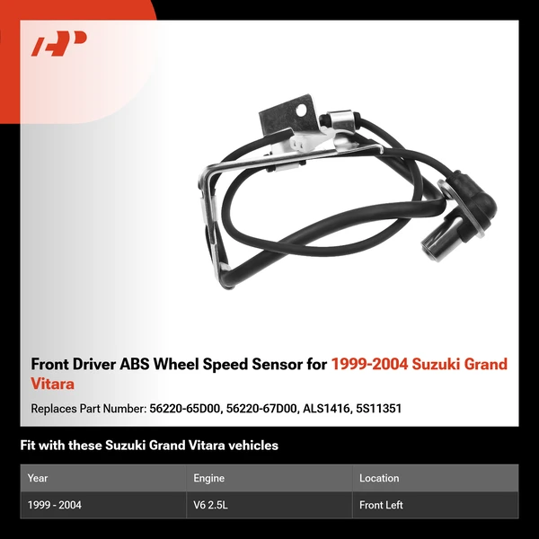 Front Driver ABS Wheel Speed Sensor for 1999-2004 Suzuki Grand Vitara