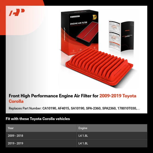 Front High Performance Engine Air Filter for 2009-2019 Toyota Corolla
