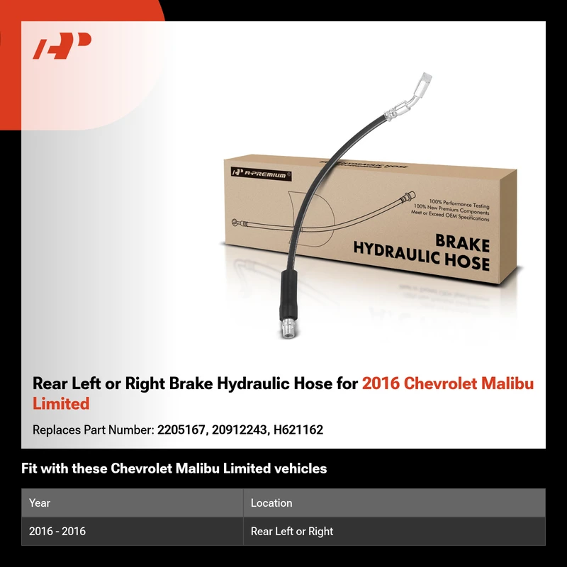 Rear Left or Right Brake Hydraulic Hose for 2016 Chevrolet Malibu Limited