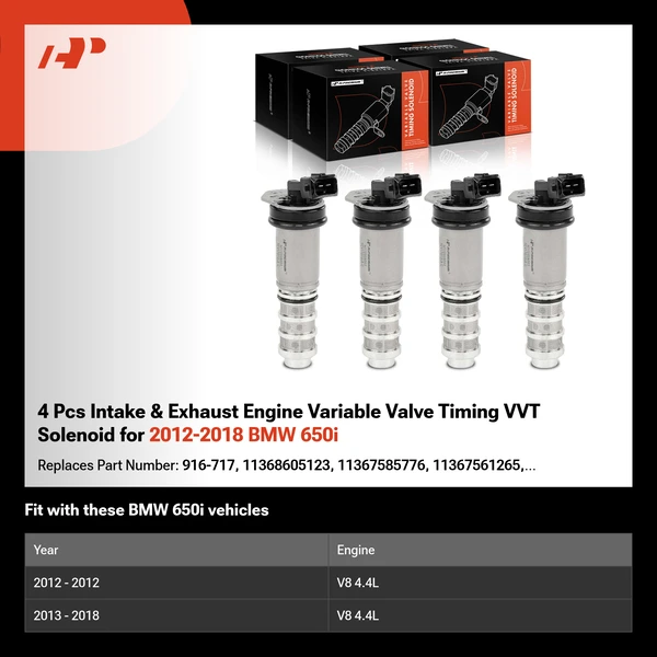 4 Pcs Intake & Exhaust Engine Variable Valve Timing VVT Solenoid for 2012-2018 BMW 650i