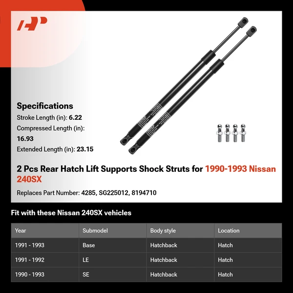 2 Pcs Rear Hatch Lift Supports Shock Struts for 1990-1993 Nissan 240SX