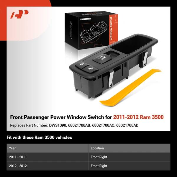 Front Passenger Power Window Switch for 2011-2012 Ram 3500