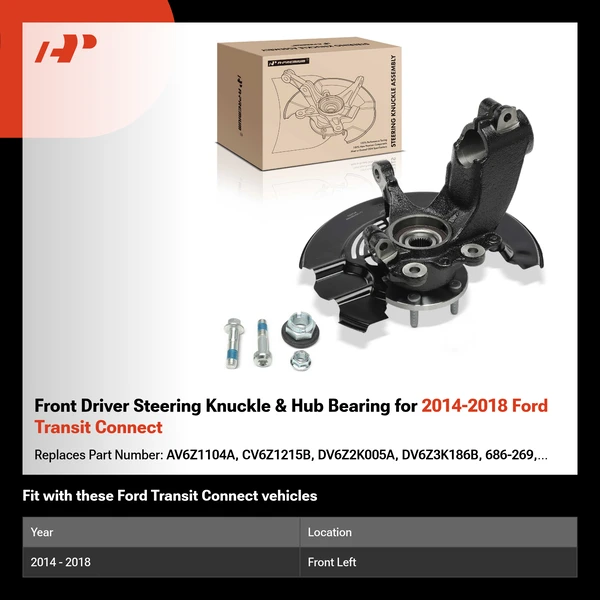 Front Driver Steering Knuckle & Hub Bearing for 2014-2018 Ford Transit Connect