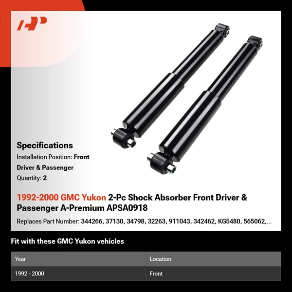 1992-2000 GMC Yukon 2-Pc Shock Absorber Front Driver & Passenger A-Premium APSA0918