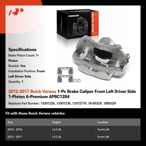 2012-2017 Buick Verano 1-Pc Brake Caliper Front Left Driver Side 1-Piston A-Premium APBC1284