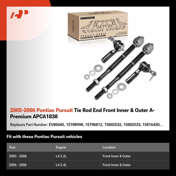 2005-2006 Pontiac Pursuit Tie Rod End Front Inner & Outer A-Premium APCA1838