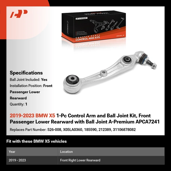 2019-2023 BMW X5 1-Pc Control Arm and Ball Joint Kit, Front Passenger Lower Rearward with Ball Joint A-Premium APCA7241