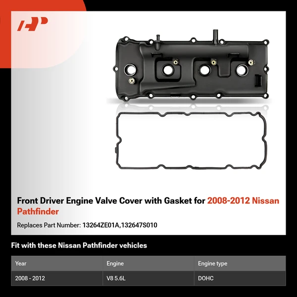 Front Driver Engine Valve Cover with Gasket for 2008-2012 Nissan Pathfinder