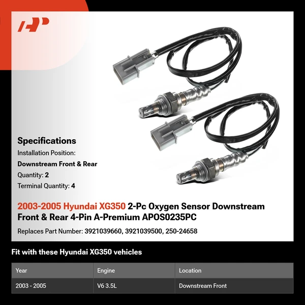 2003-2005 Hyundai XG350 2-Pc Oxygen Sensor Downstream Front & Rear 4-Pin A-Premium APOS0235PC