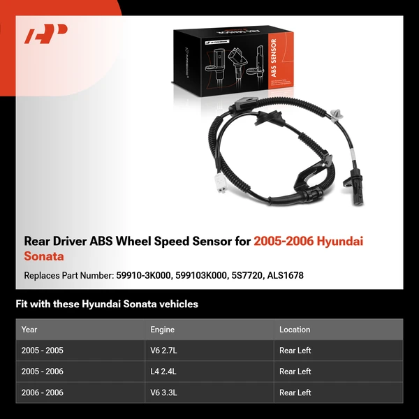 Rear Driver ABS Wheel Speed Sensor for 2005-2006 Hyundai Sonata