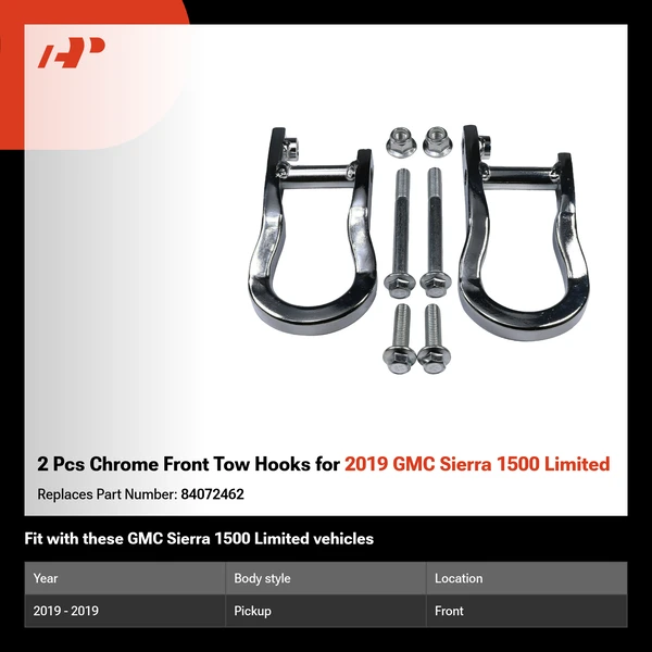 2 Pcs Chrome Front Tow Hooks for 2019 GMC Sierra 1500 Limited