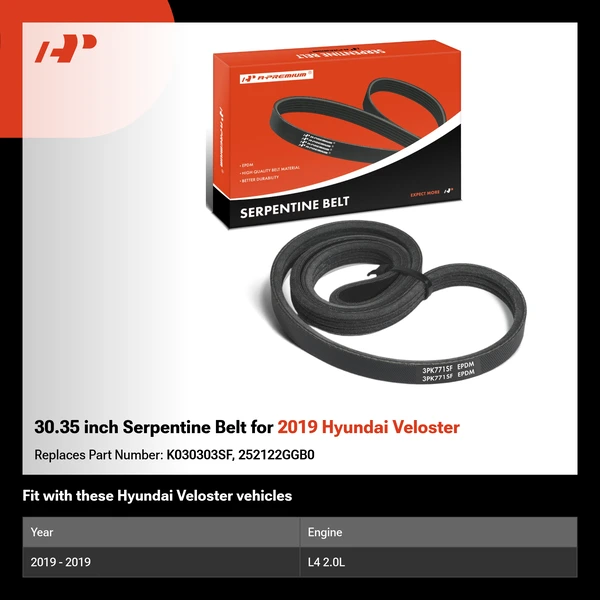 30.35 inch Serpentine Belt for 2019 Hyundai Veloster