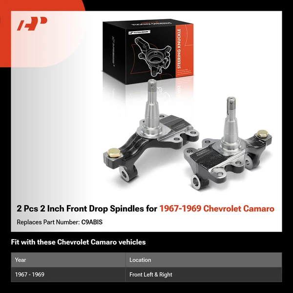 2 Pcs 2 Inch Front Drop Spindles for 1967-1969 Chevrolet Camaro