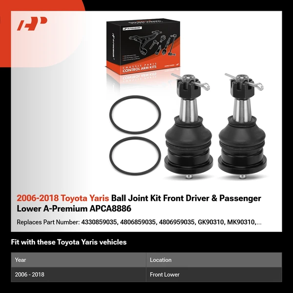 2006-2018 Toyota Yaris Ball Joint Kit Front Driver & Passenger Lower A-Premium APCA8886