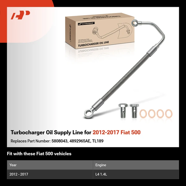 Turbocharger Oil Supply Line for 2012-2017 Fiat 500