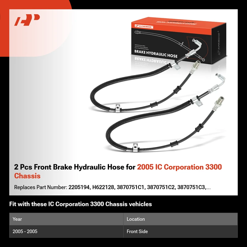2 Pcs Front Brake Hydraulic Hose for 2005 IC Corporation 3300 Chassis