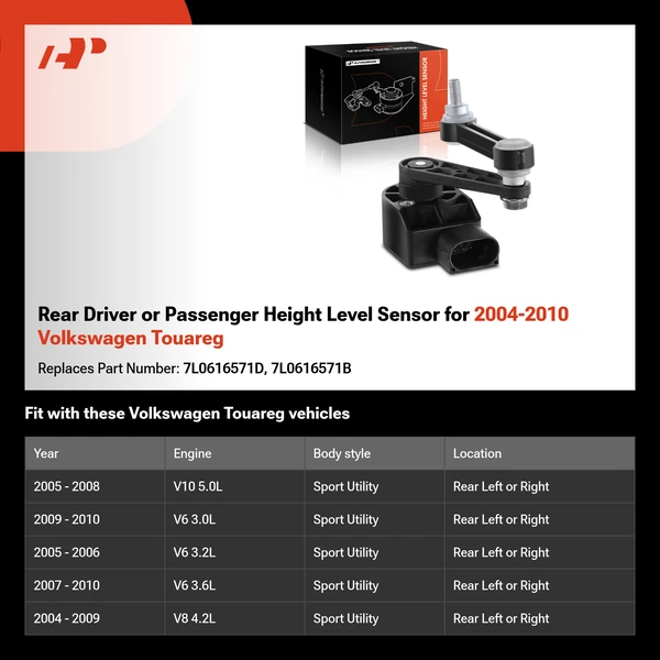 Rear Driver or Passenger Height Level Sensor for 2004-2010 Volkswagen Touareg