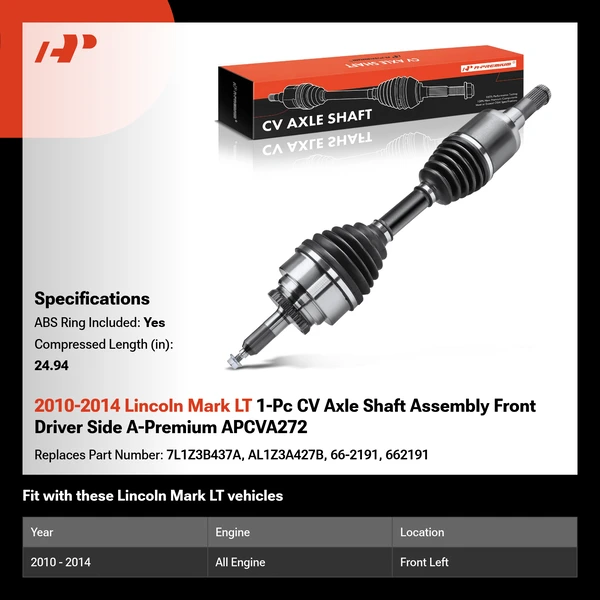 2010-2014 Lincoln Mark LT 1-Pc CV Axle Shaft Assembly Front Driver Side A-Premium APCVA272