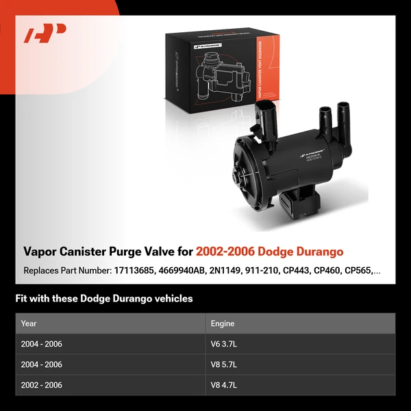 Vapor Canister Purge Valve for 2002-2006 Dodge Durango