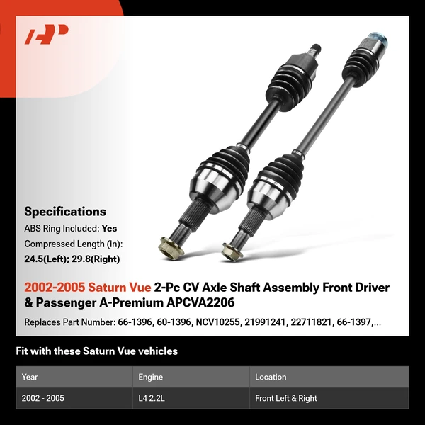 2002-2005 Saturn Vue 2-Pc CV Axle Shaft Assembly Front Driver & Passenger A-Premium APCVA2206